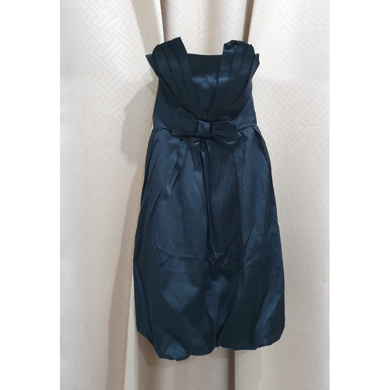 PRELOVED mini dress kemben hitam saten kilap pita seksi balon pesta