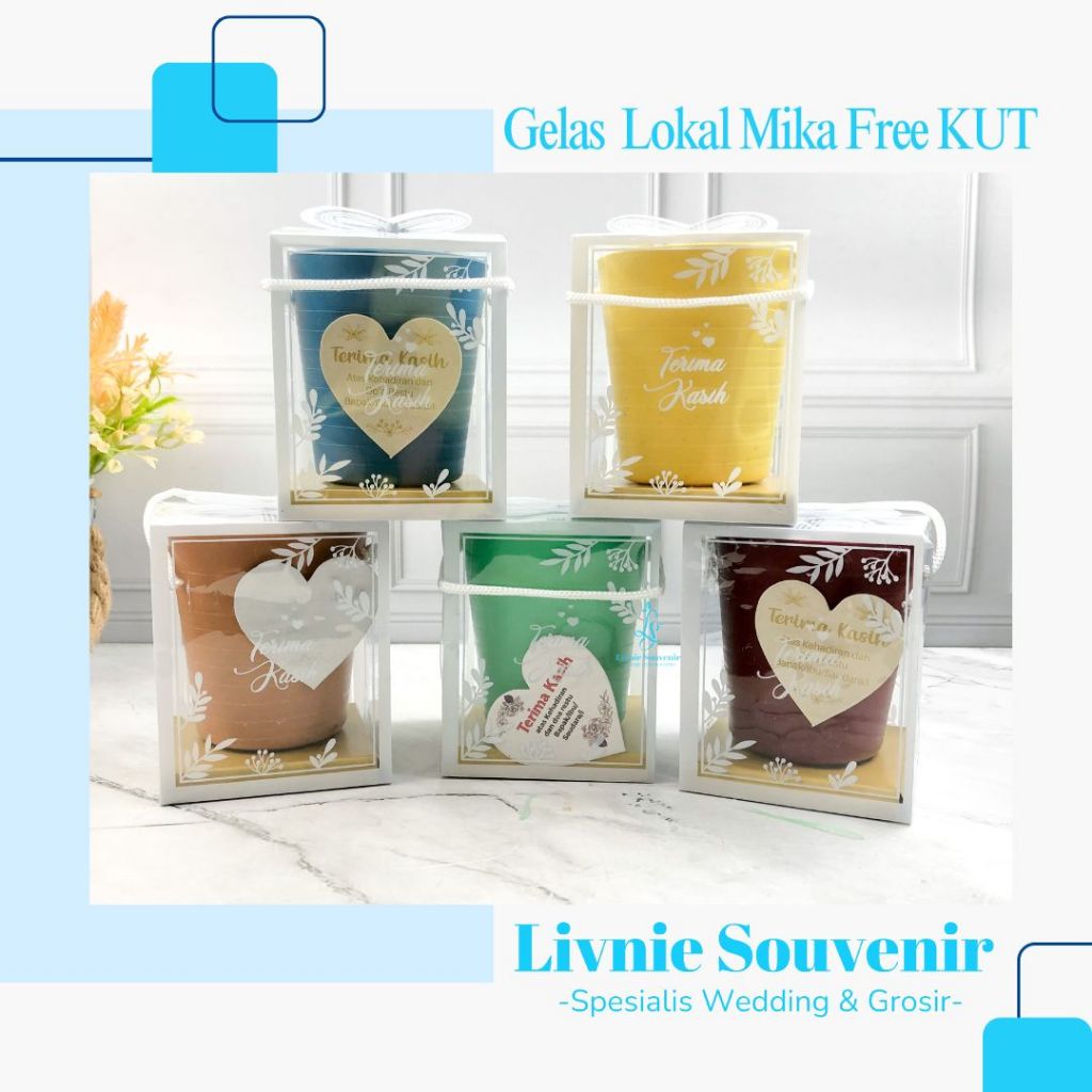 Souvenir Gelas lokal plastik murah kemasan mika