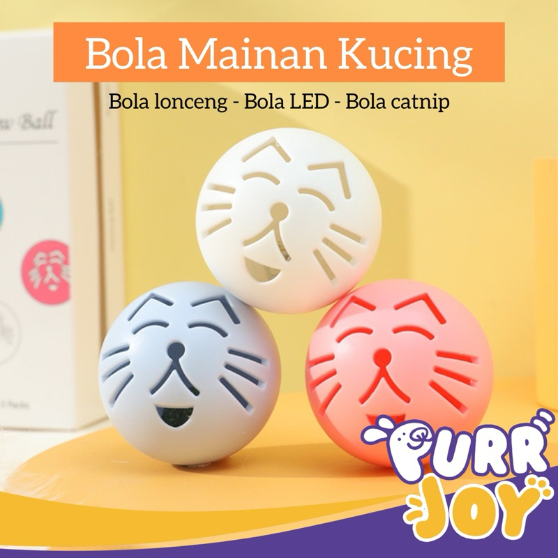 PURRJOY 3in1 Bola Mainan Kucing / Bola Lonceng Mainan Kucing / Bola LED Mainan Kucing / Bola Catnip 