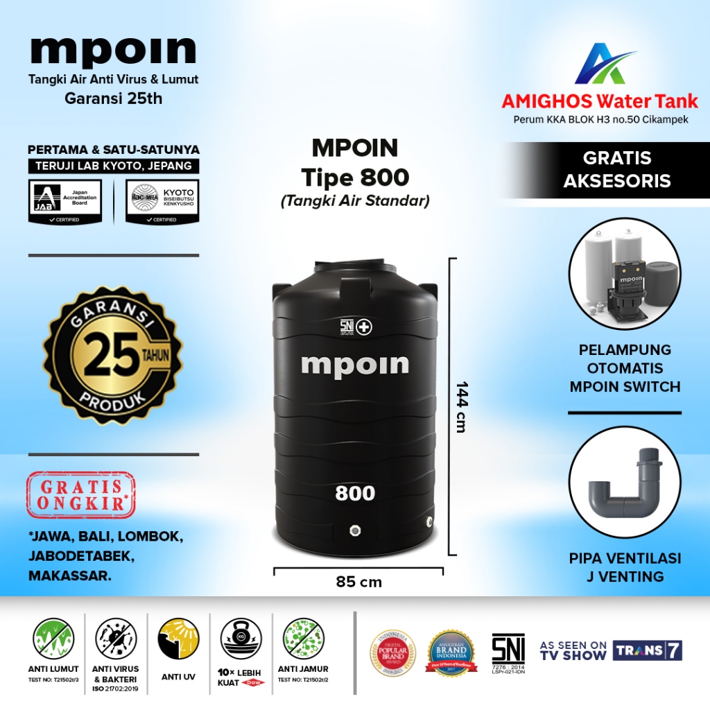 W 800 Mpoin Tangki Air Anti Lumut & Bakteri