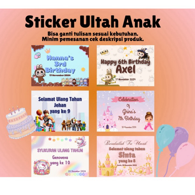 

STICKER ULANG TAHUN ANAK / STICKER LABUBU ANAK / STICKER SOUVENIR BIRTHDAY ANAK