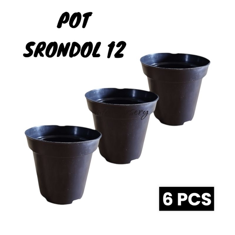 Pot Srondol 12 Hitam ( 6 PCS ) Pot Tinggi Pot Srondol Hitam Pot Bunga Tinggi