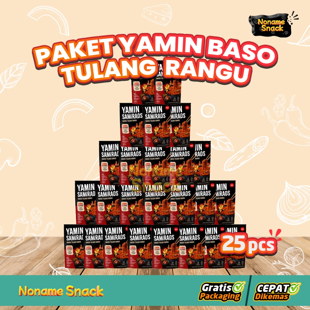 

Paket Hemat Sami Raos Mie Yamin Baso Tulang Rangu Sambal Geprek Samiraos isi 25