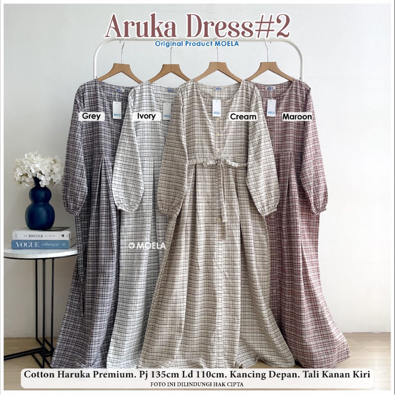 MOELA ARUKA #1 #2 DRESS COTTON HARUKA PREMIUM GAMIS MOTIF KOTAK KOTAK WANITA BUSUI LD 110 cm ORIGINA