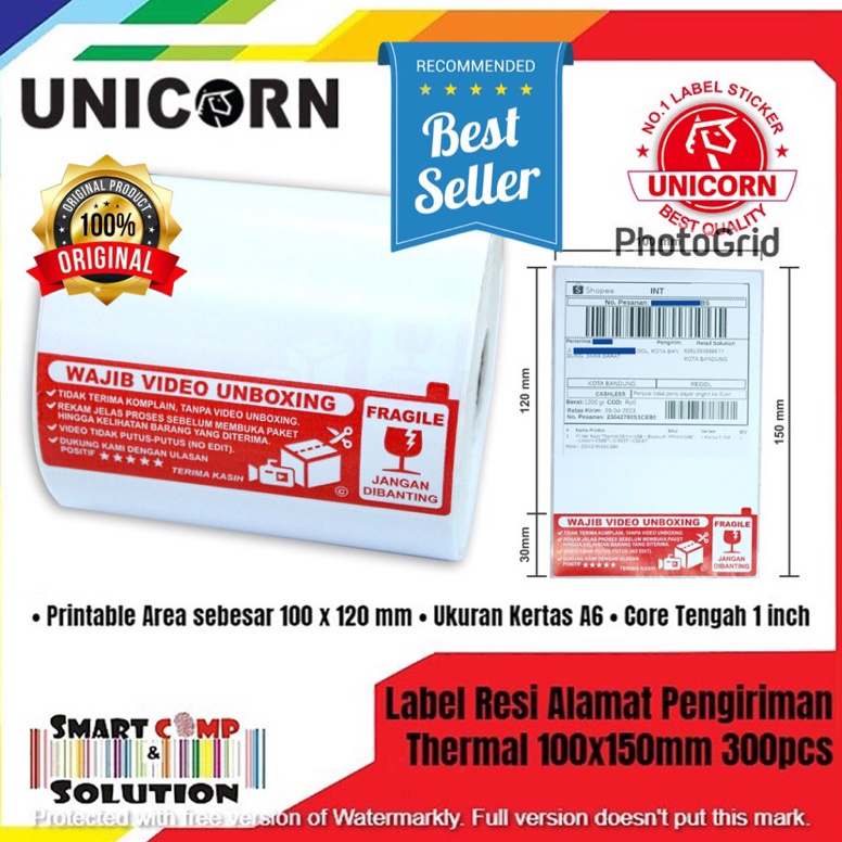 

KODE E32J Stiker Label Resi Alamat Market Place 1x15mm Direct Thermal Isi 3 TANPA RIBBON resi AWB A6