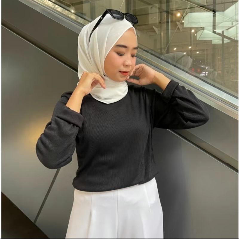Kaos Lengan Panjang Wanita/Kaos Rib Tebal
