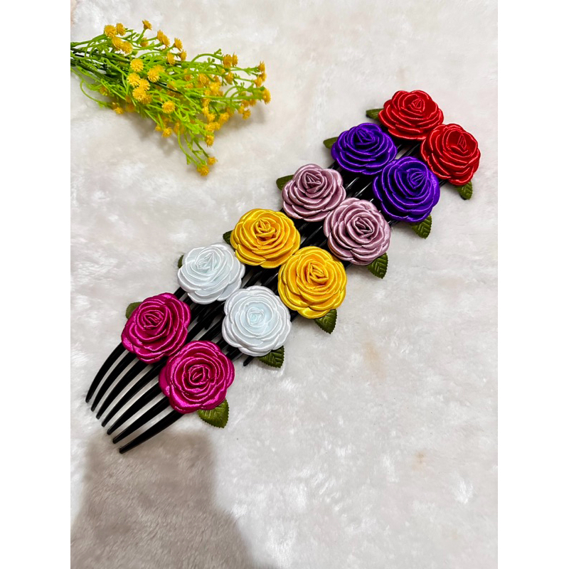 Sirkam Rambut Mawar Satin / Sirkam Bunga Mawar Satin / Sirkam Rambut Bunga Mawar