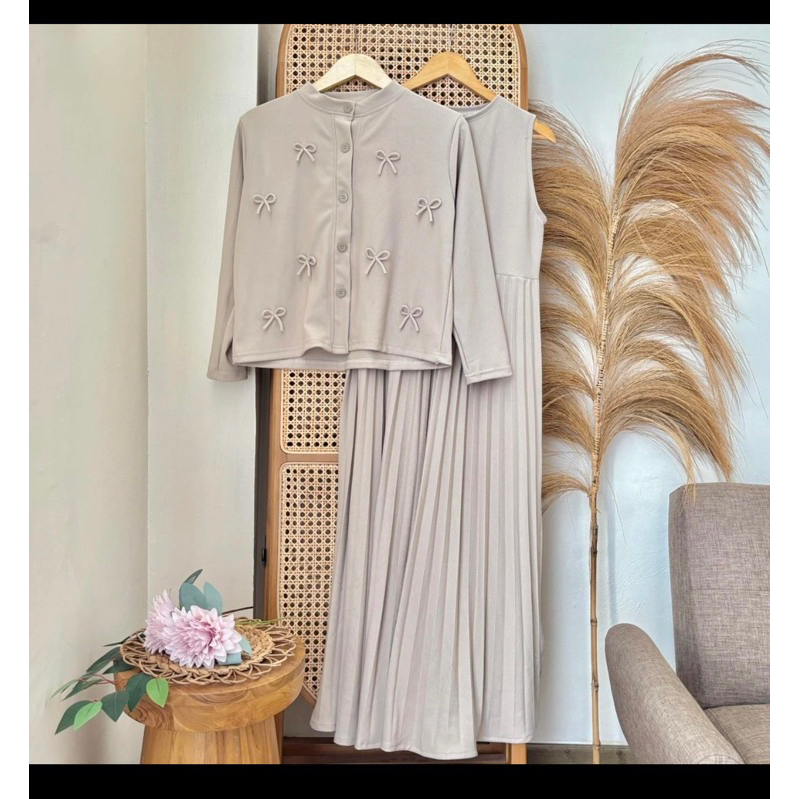 dress plisket combi cardi pita sage dress hijab dress knit