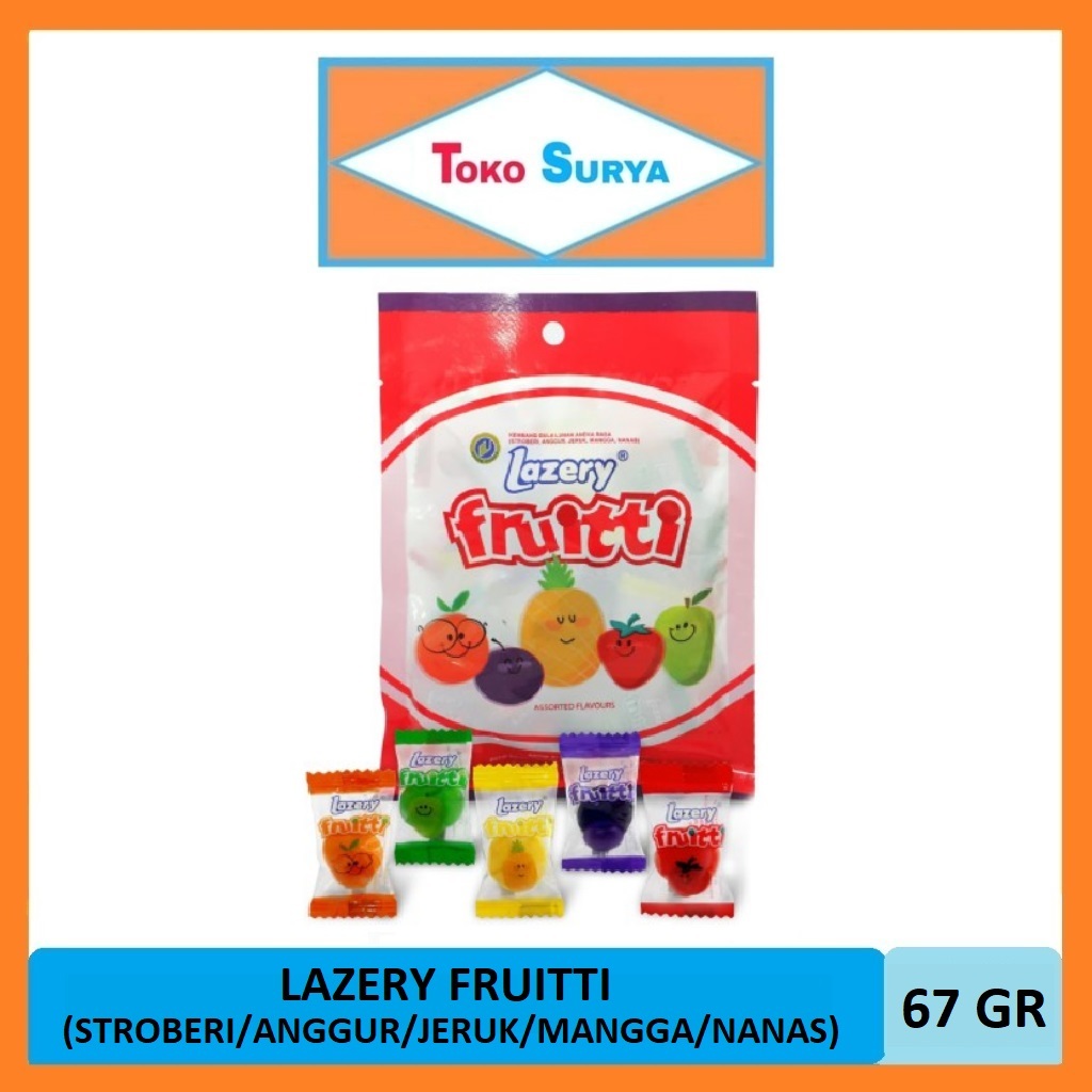 

Lazery Fruitti Permen Lunak Aneka Rasa Stroberi/Nenas/Jeruk/Anggur/Mangga 67 Gr