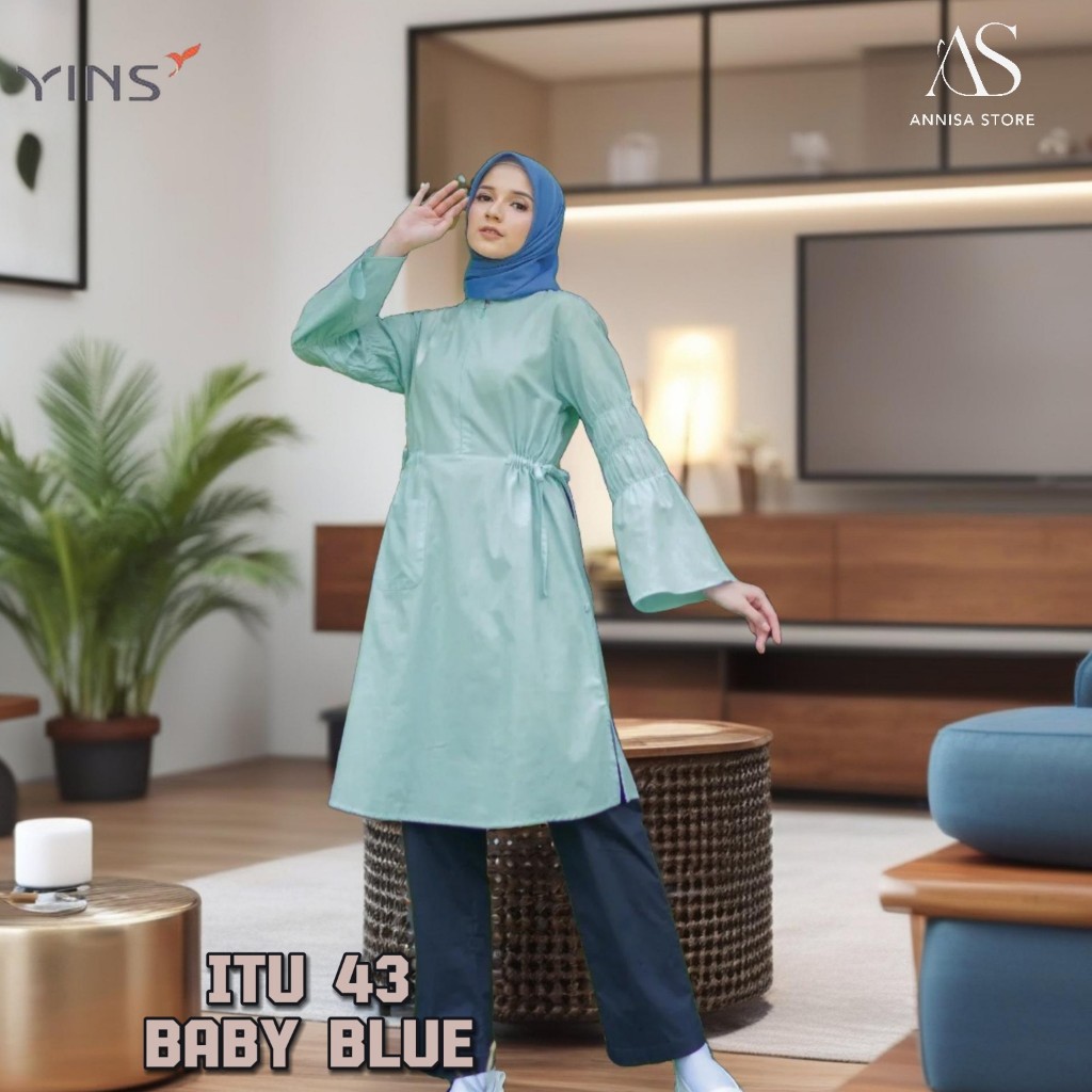BAJU BLUS TUNIK REMAJA WANITA INSPIRE YINS ITU 43 BABY BLUE / BAJU COCOK UNTUK KULIAH/KERJA