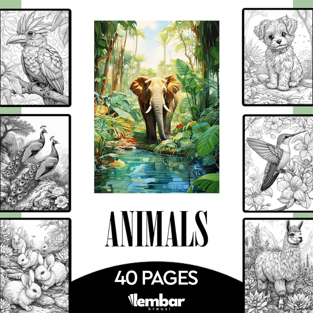 

40 Pages Buku Mewarnai Dewasa - Printable Adult Coloring Book - Digital Download - Animals Coloring