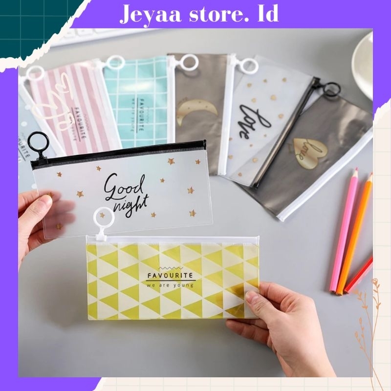 

Tempat Pensil Pulpen Transparan Ziplock Karakter Serbaguna Pouch