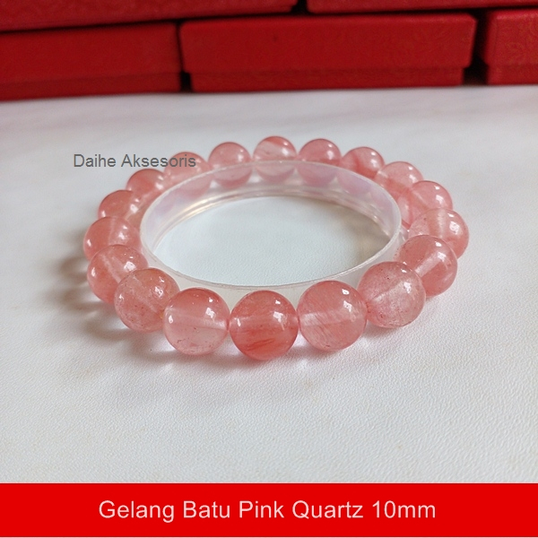 Gelang Batu Pink Quartz 10mm / Gelang Kristal Kuarsa / Gelang Wanita