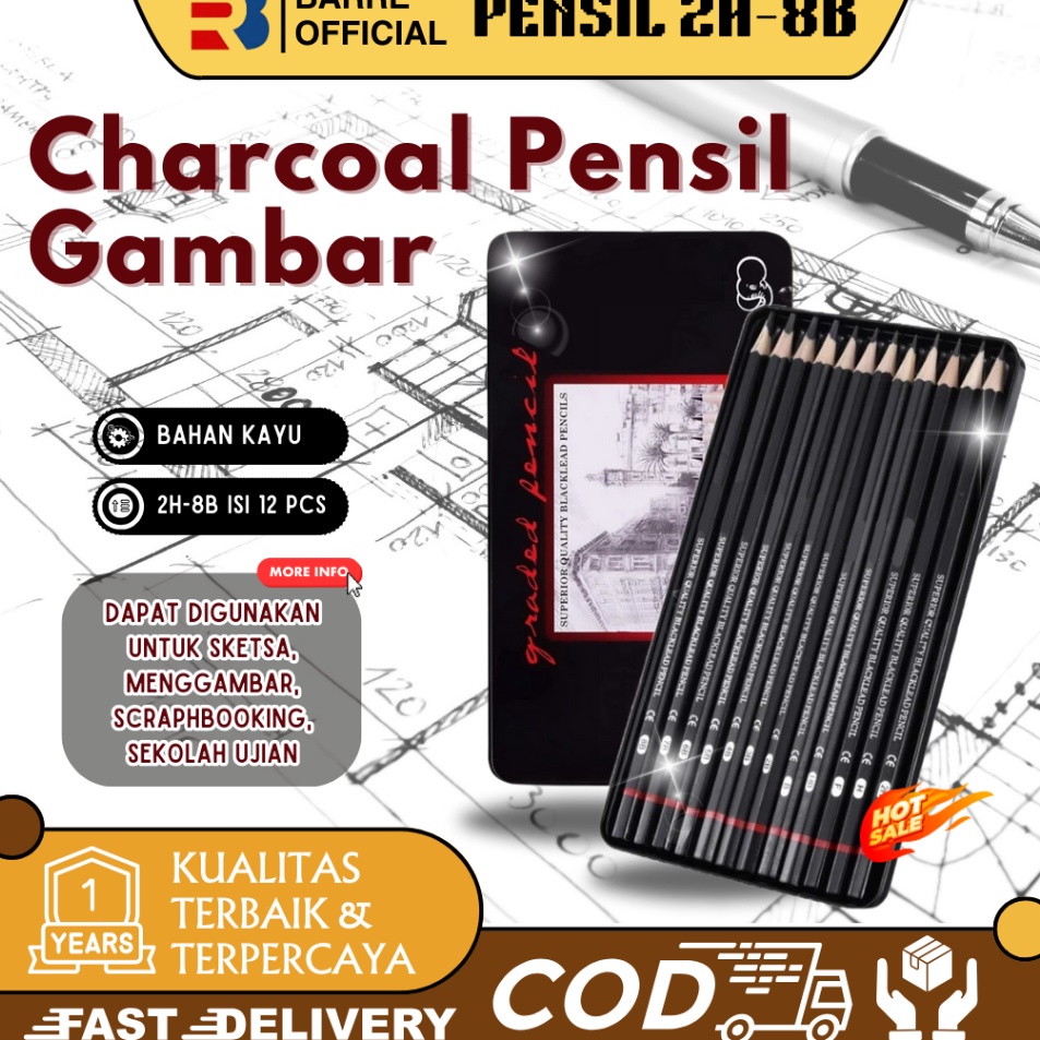 

Produk Original BARRE 12 Pcs Pensil Gambar Sketsa Set Lengkap 2H H F B HB 2B 3B 4B 5B 6B 7B 8B Charcoal Pensil Set