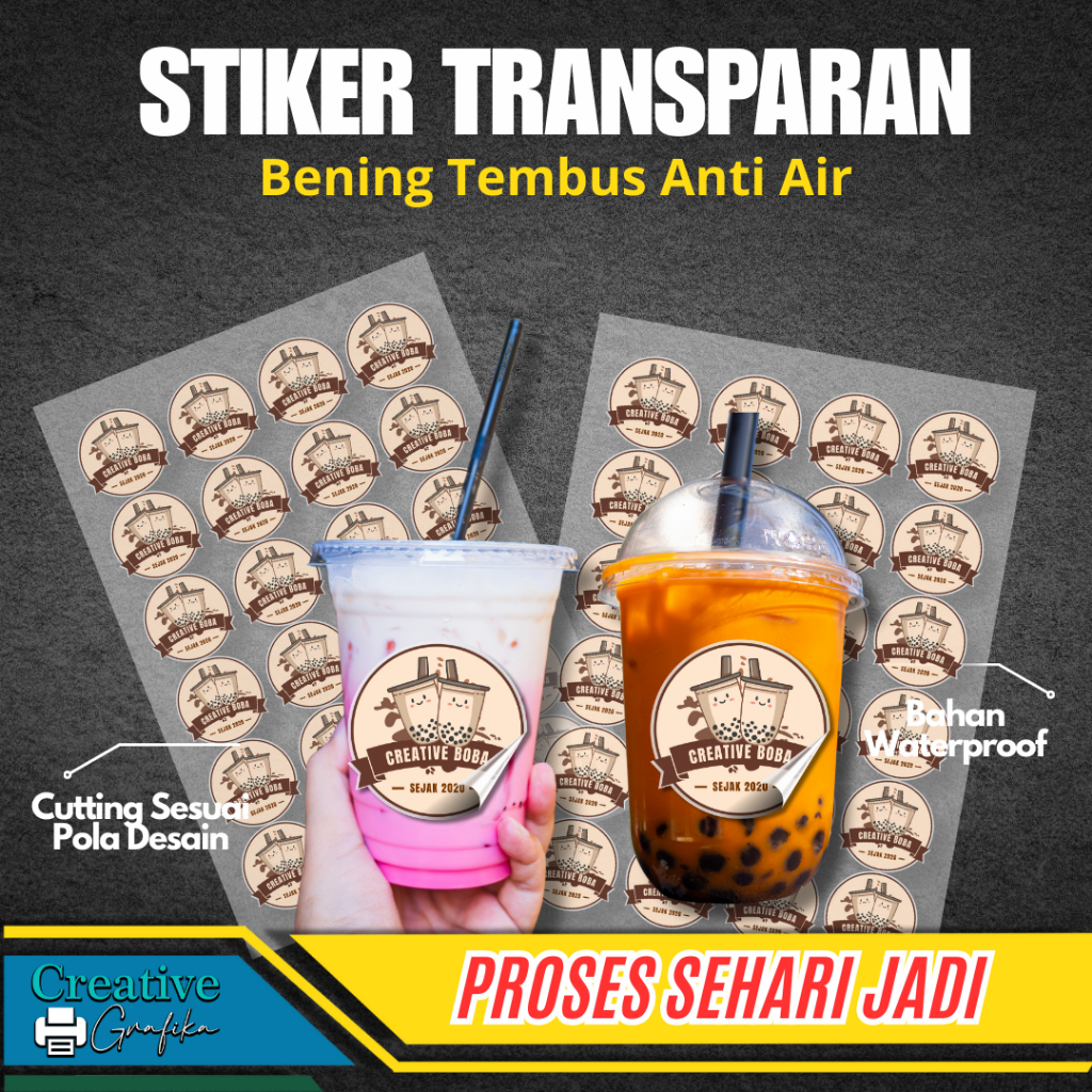 

STIKER TRANSPARAN BENING TEMBUS//CUSTOM//MINUMAN BOTOL//CUP GELAS//KISS CUTTING