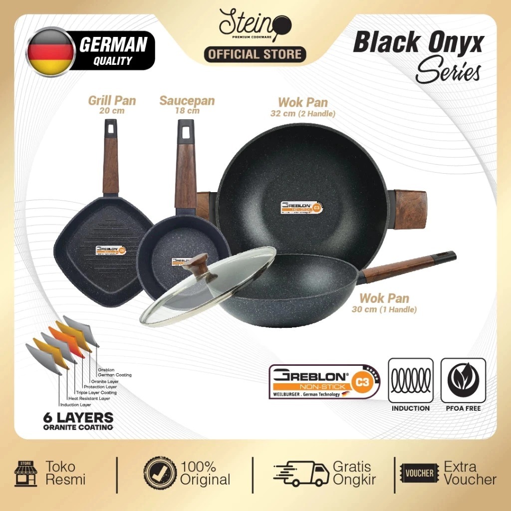 Panci Steincookware Paket Onyx Set Panci Wajan Grill Stein Granite Onyx Series BATAM