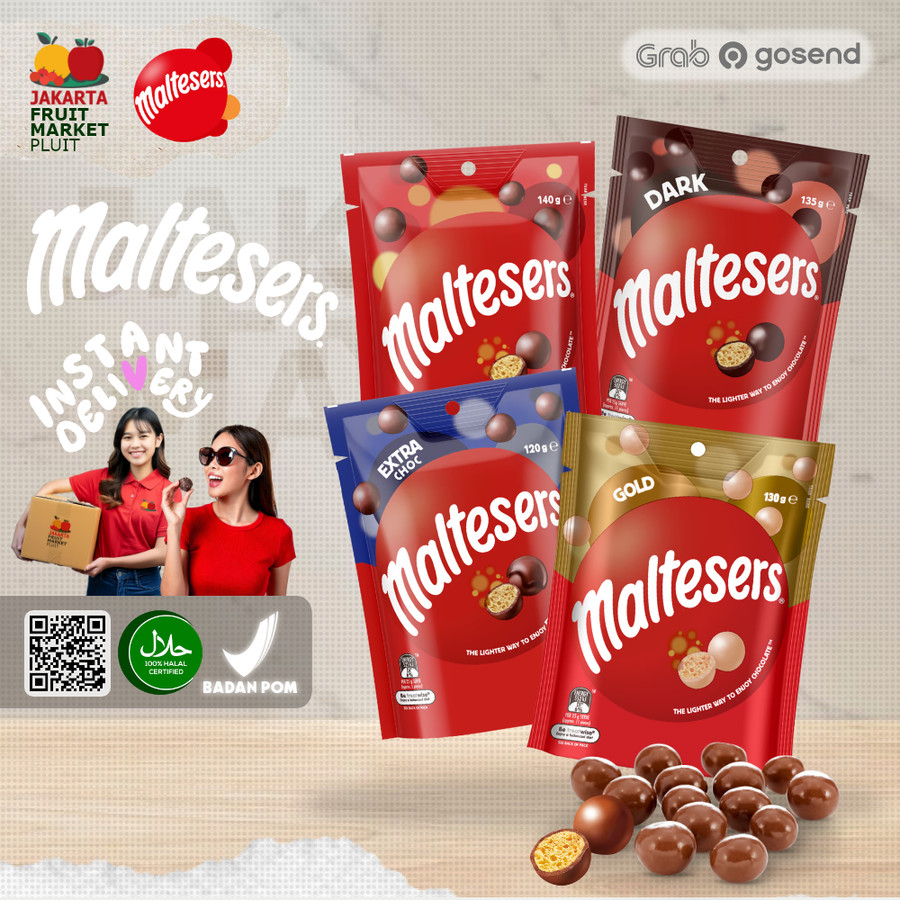 

MALTESERS snack milk chocolate malt gold share bag coklat import