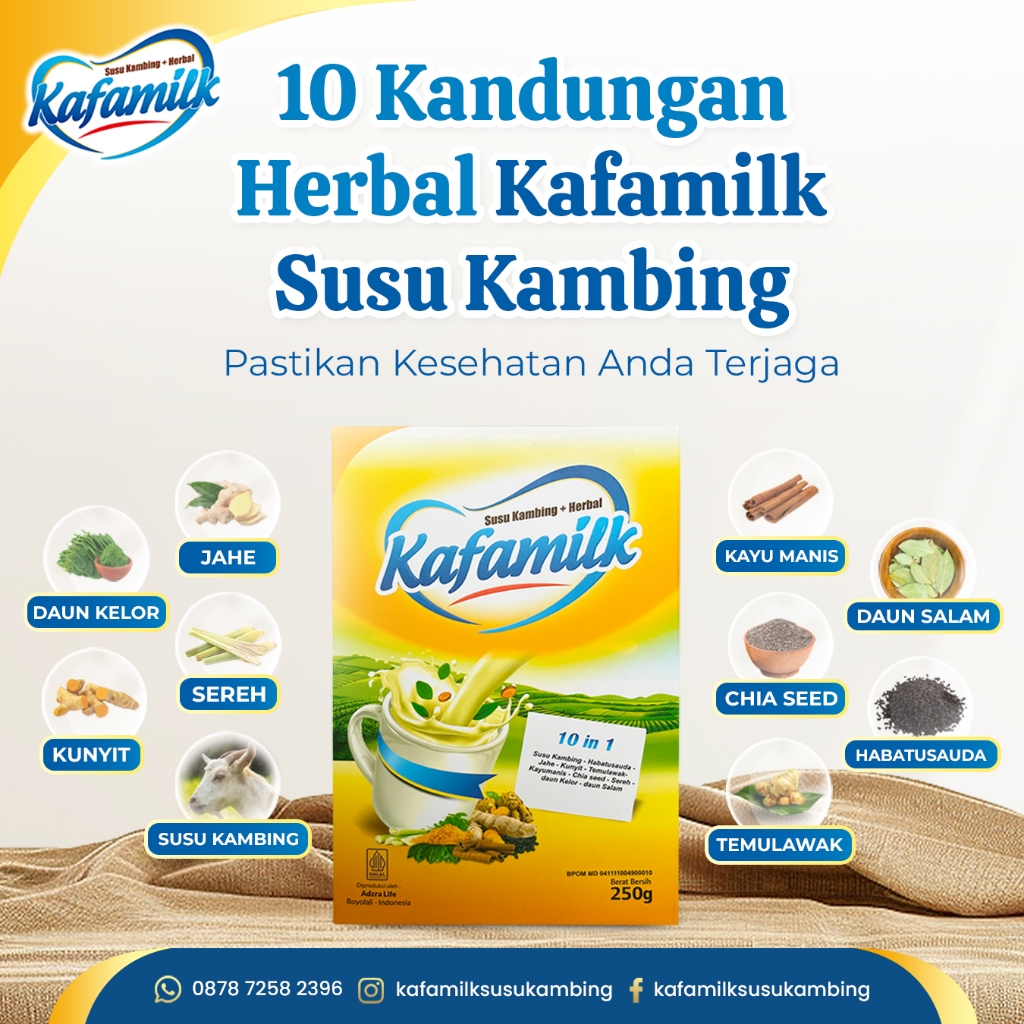 

SUSU KAMBING HERBAL KAFAMILK ATASI NYERI SENDI,ASAM URAT, KHOLETEROL,HIPERTENSI DAN MAAG/GERD, ISI 250GRAM. KAFAMILK PLUS HERBAL PILIHAN BERKHASIAT COCOK DIMINUM SETIAP HARI.