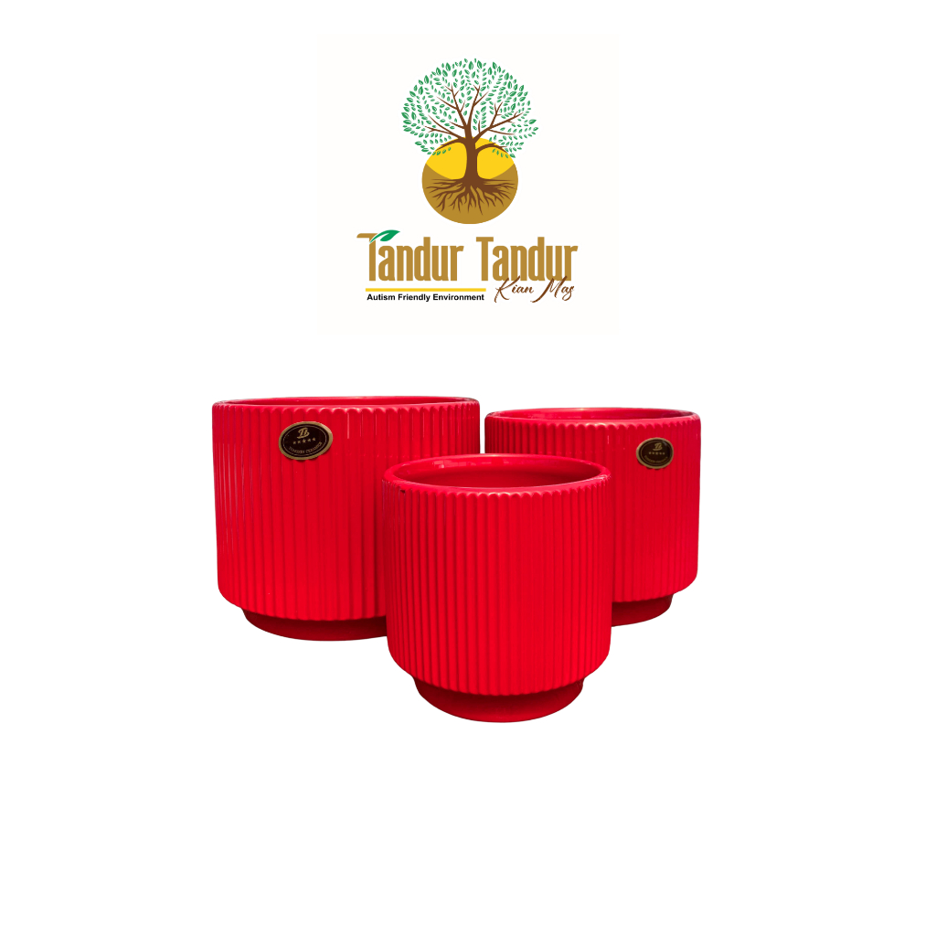 Pot Keramik Pot Tanaman Hias Pot Red Edition Model Bulat