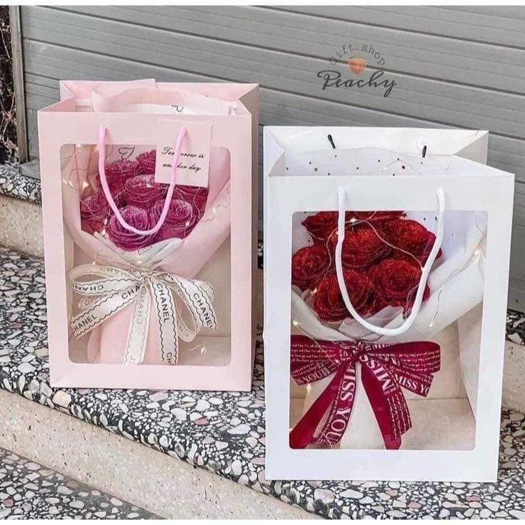 

Paperbag Gift Bag Flower Bucket Size Medium 20cm x 15cm x 30cm Tas Kertas Buket Hand Paper Bag Wrap