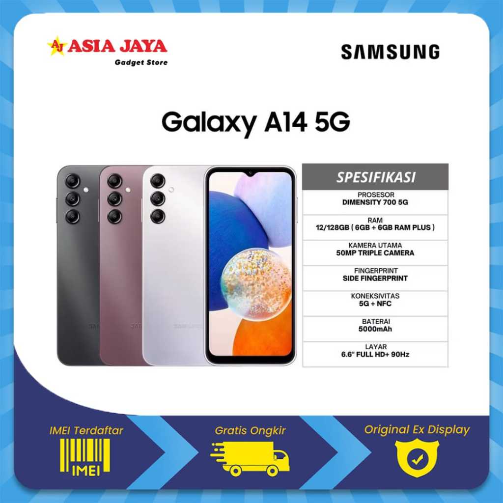 [EX DISPLAY] SAMSUNG A14 5G RAM 6/128GB [Layar 6,6inci"Dual Sim"50MP+13MP+Bterai 5000mAh]