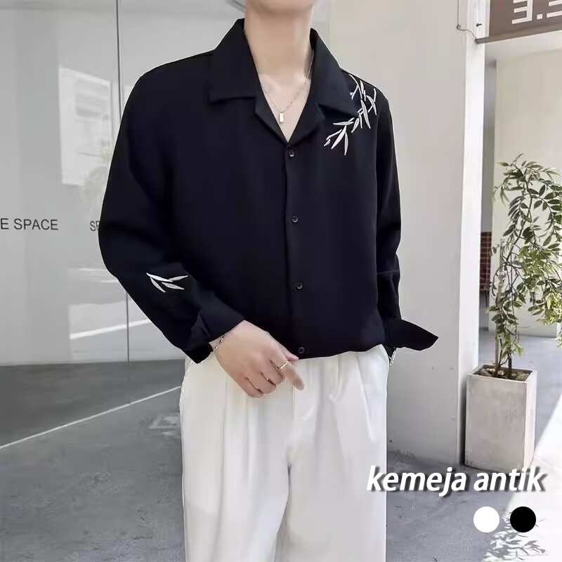 kemeja pria lengan panjang korean style Bordir kemeja custom Baju Putih