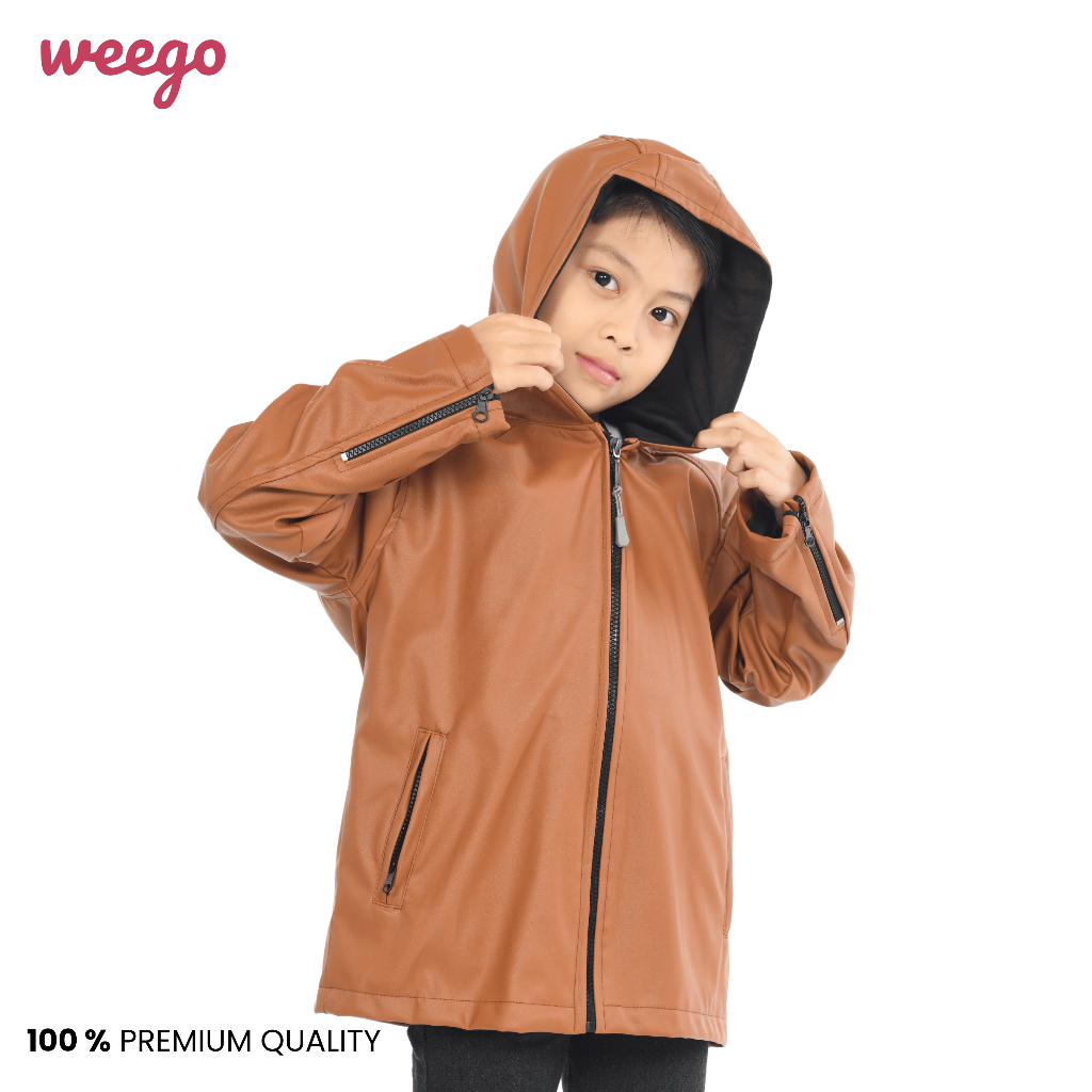 WEEGO - Jaket Kulit Anak Dengan Penutup Kepala Unisek Anak Laki-Laki & Perempuan Usia 1-12 Tahun - K