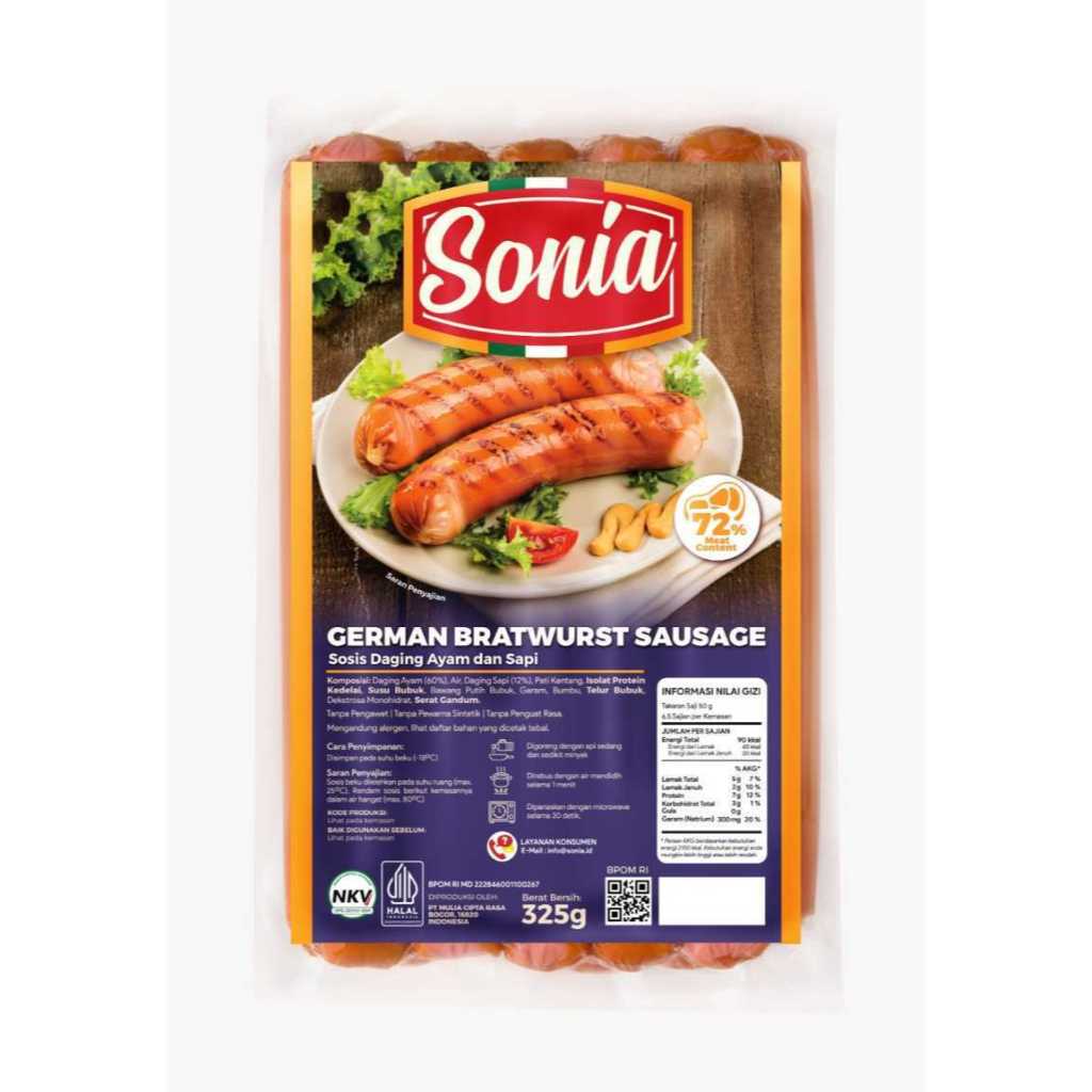 

SONIA German Bratwurst Sausage / SONIA Sosis Jerman 325 Gram Isi 5 PCS