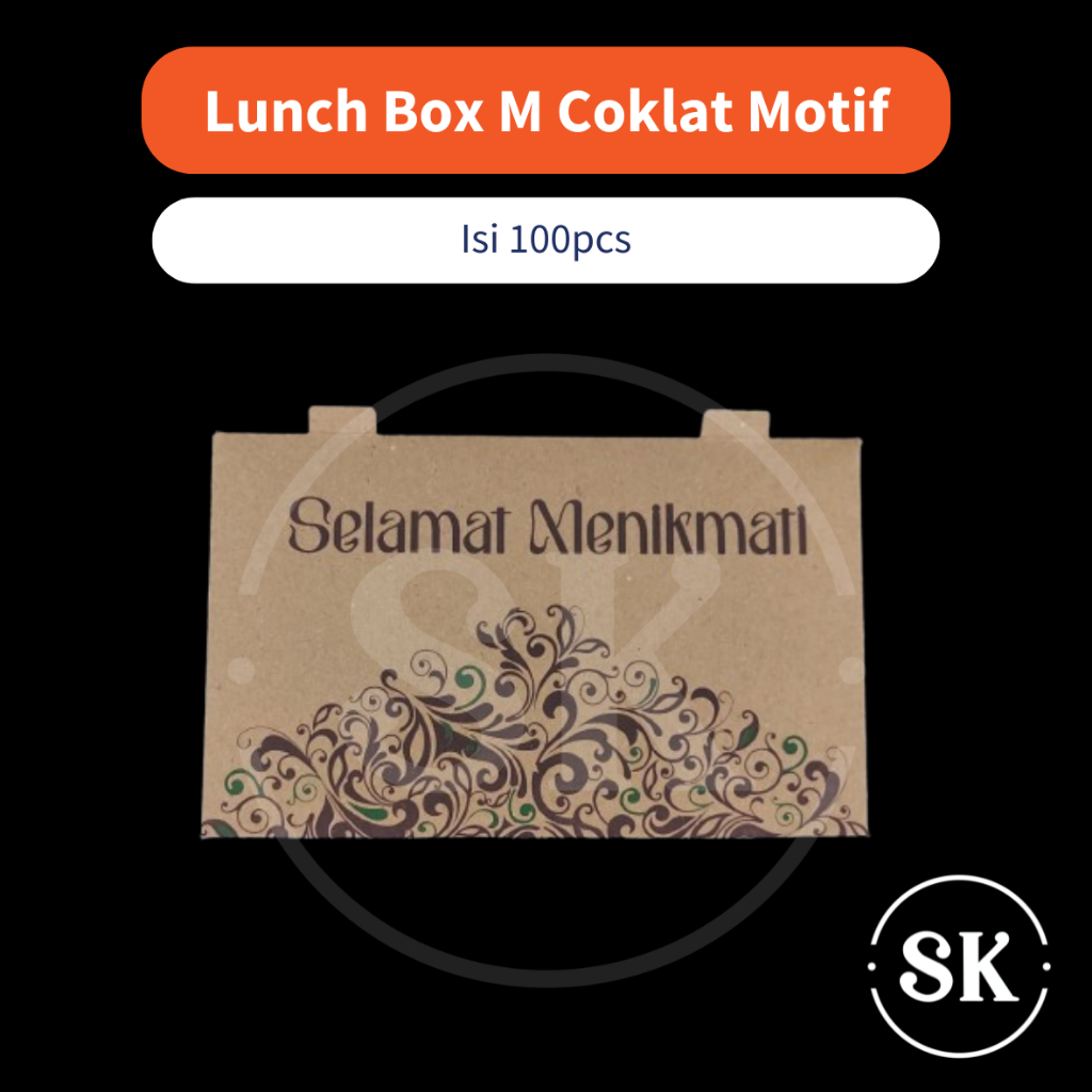 Lunch Box Coklat Motif Lipat Paper Food Waadah Makanan MEDIUM (isi 100)
