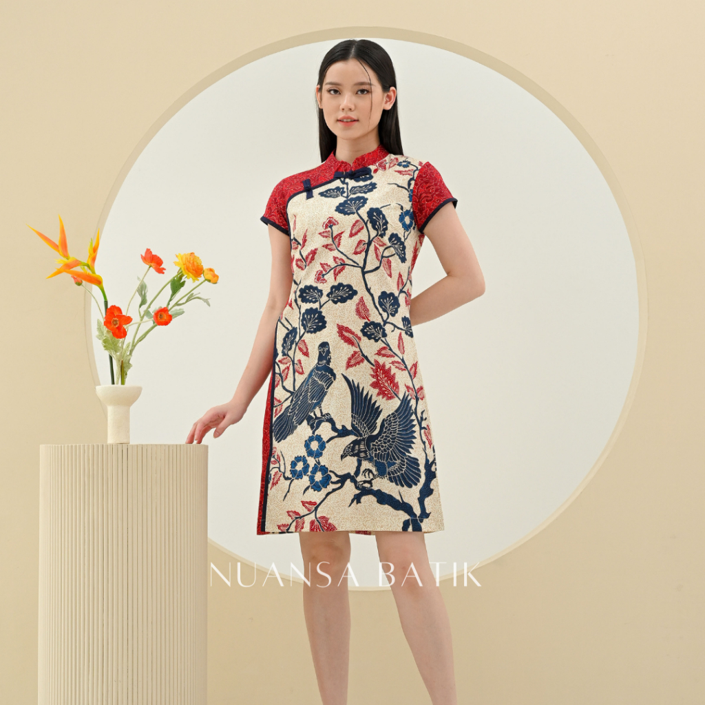 Nuansa Batik Dress Batik Mini Model Cheongsam Bahan Katun Stretch