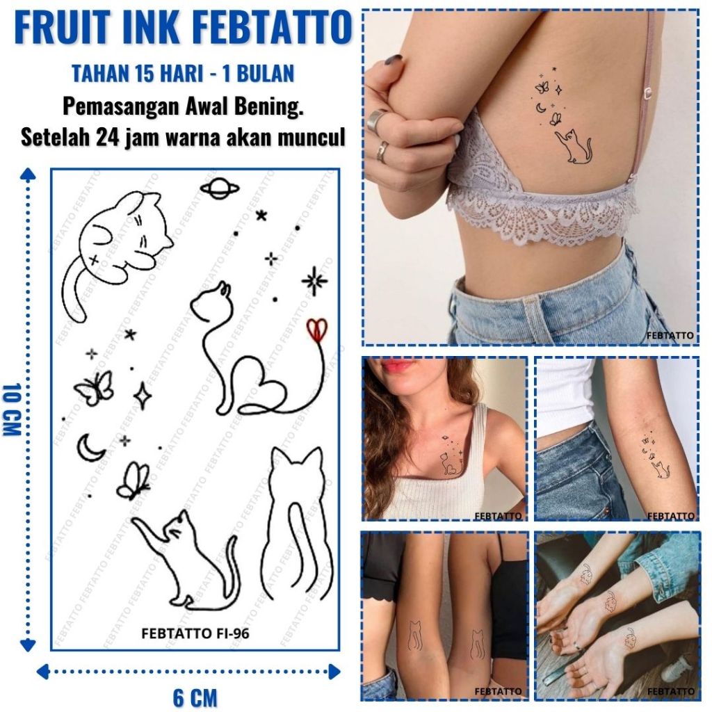 FRUIT INK Tato kucing Aesthetic Cat Tahan 1 Bulan Ukuran 6cm x 10cm - FI 96 - Tato Lengan Tato Dada 