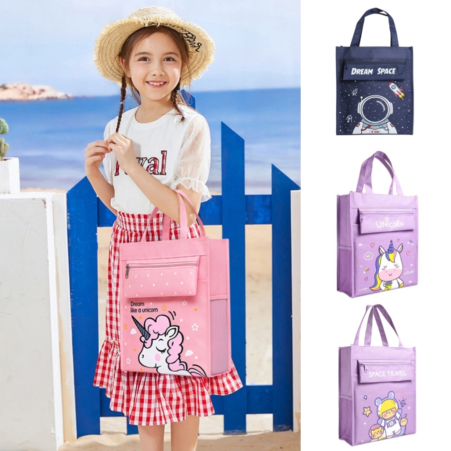 Tas Les Buku Map A4 Organizer Tas Kursus Dengan Resleting Tas Belajar Kanvas Motif Kartun Tas