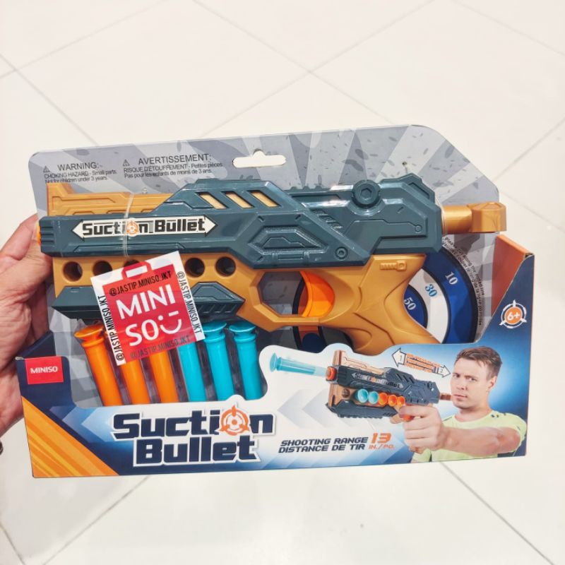 MINISO 🆕 Mainan Pistolan Suction Bullet (dengan 6 Soft Bullet + Target)