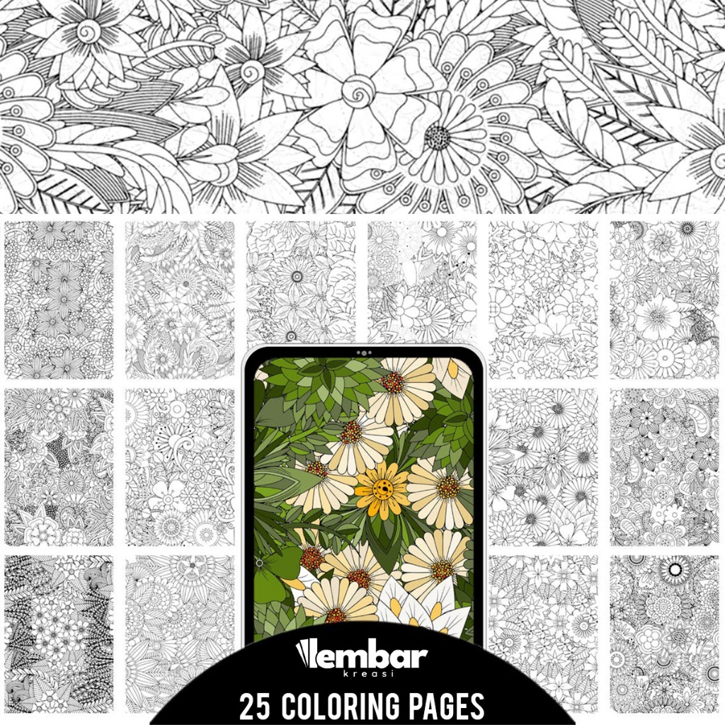 

25 Pages Buku Mewarnai Dewasa - Printable Adult Coloring Book - Digital Download - Flowers