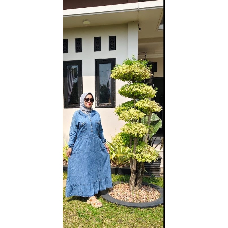 Baju Gamis Soft Jeans Snow Premium / Baju Gamis Jeans Muslim Wanita