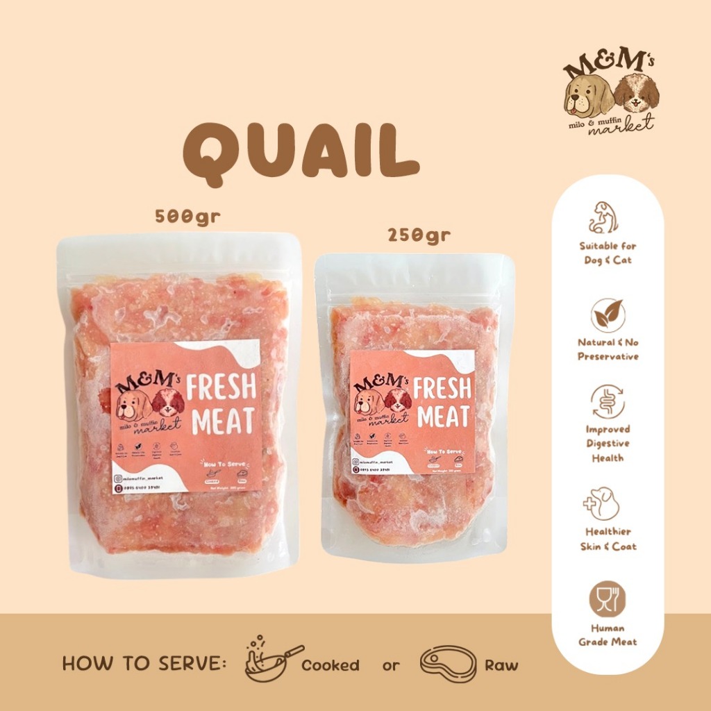 Daging Burung Puyuh Segar Human Grade untuk Anjing & Kucing