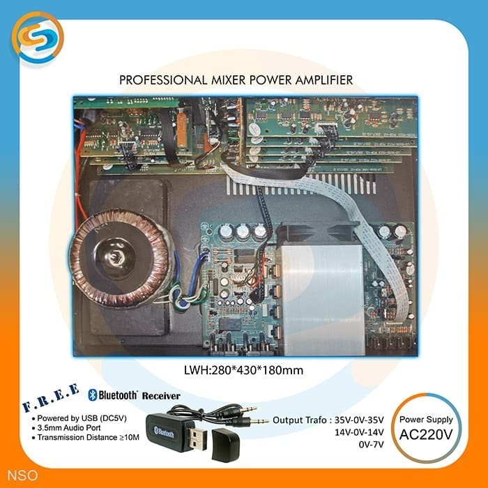 PROFESSIONAL MIXER POWER AMPLIFIER NSO FREE BLUETOOTH RECEIVER AC-NSO