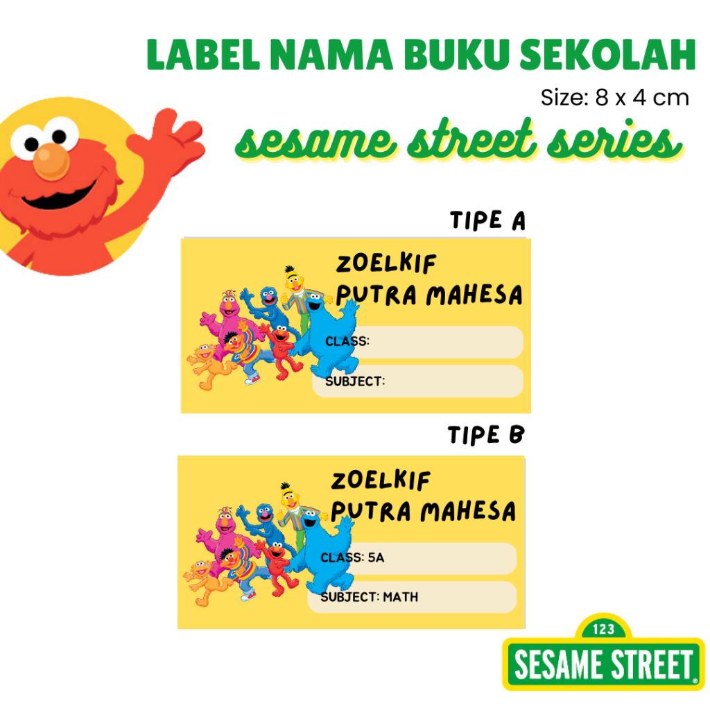 

LABEL NAMA BUKU SEKOLAH -- SESAME STREET SERIES (BISA CUSTOM)