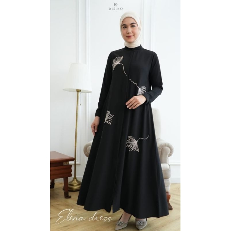 Elena Dress ORI by disiko exclusive gamis Maxy wanita muslimah Bahan yoris Ukuran m L XL ld 100 104 