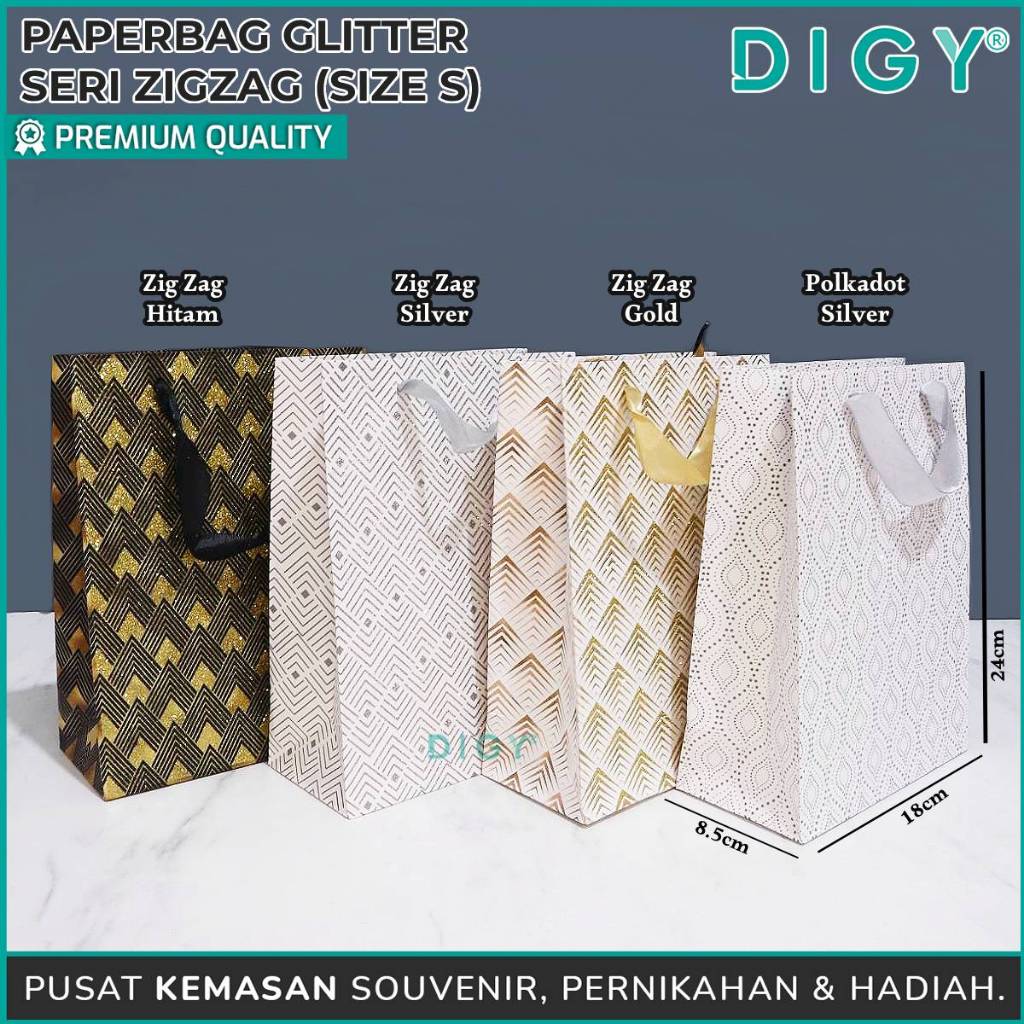 

Paper Bag Glitter Seri Zig Zag / Tas Kado Ultah / Tas Hampers / Paperbag Hadiah Natal / Tas Jinjing / Tas Souvenir Hampers