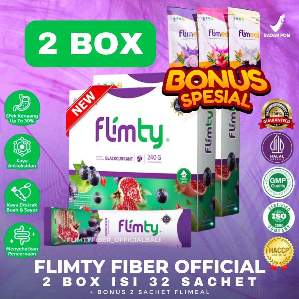

Flimty Fiber | Detox | Antidioksidan Rasa Blackcurrant/Raspberry/Mangga 2 Box isi 32 sachet
