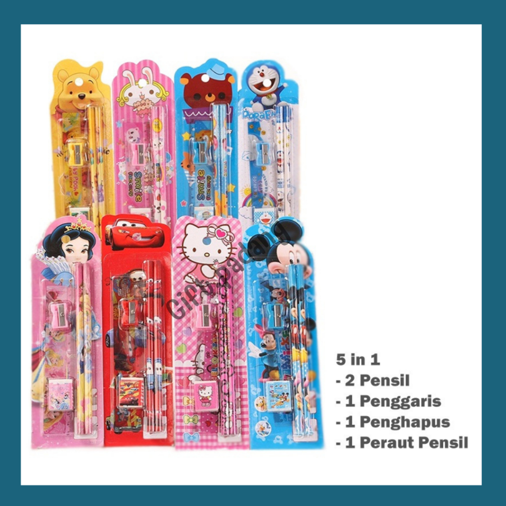 

[Gift Padang] MINI STATIONERY SET ALAT TULIS SEKOLAH 5 IN 1 KARAKTER LUCU