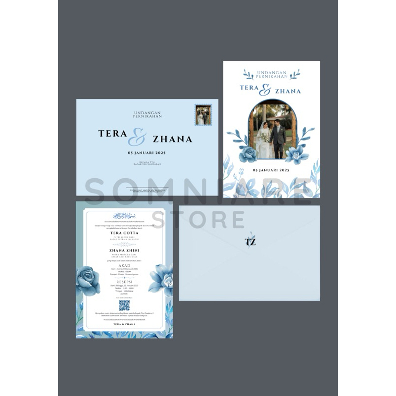 Cetak Undangan Pernikahan Template Baby Blue Ukuran A6 | Wedding Invitation