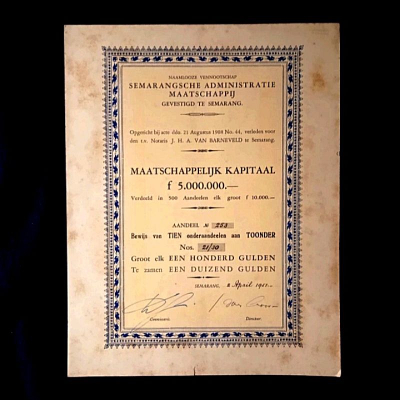 

Antik Surat Obligasi Lama SEMARANGSCHE ADMINISTRATIE MAATSCHAPPIJ 1951