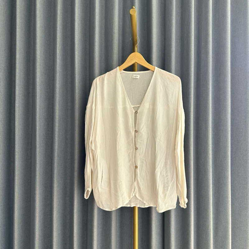 𝙋𝙍𝙀𝙇𝙊𝙑𝙀𝘿 Its Ninette White Oversized Button Cardigan Sheer Outer Luaran Putih Fashion Wanita