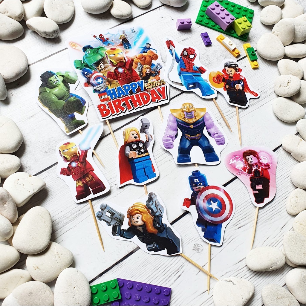 hiasan kue ulang tahun cake topper satu set tema Lego the avengers superhero
