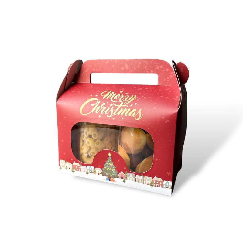 

( 5 pcs ) gable box jendela mika kemasan kue kering dus packaging hampers merry christmas ukuran 20x10x12 cm