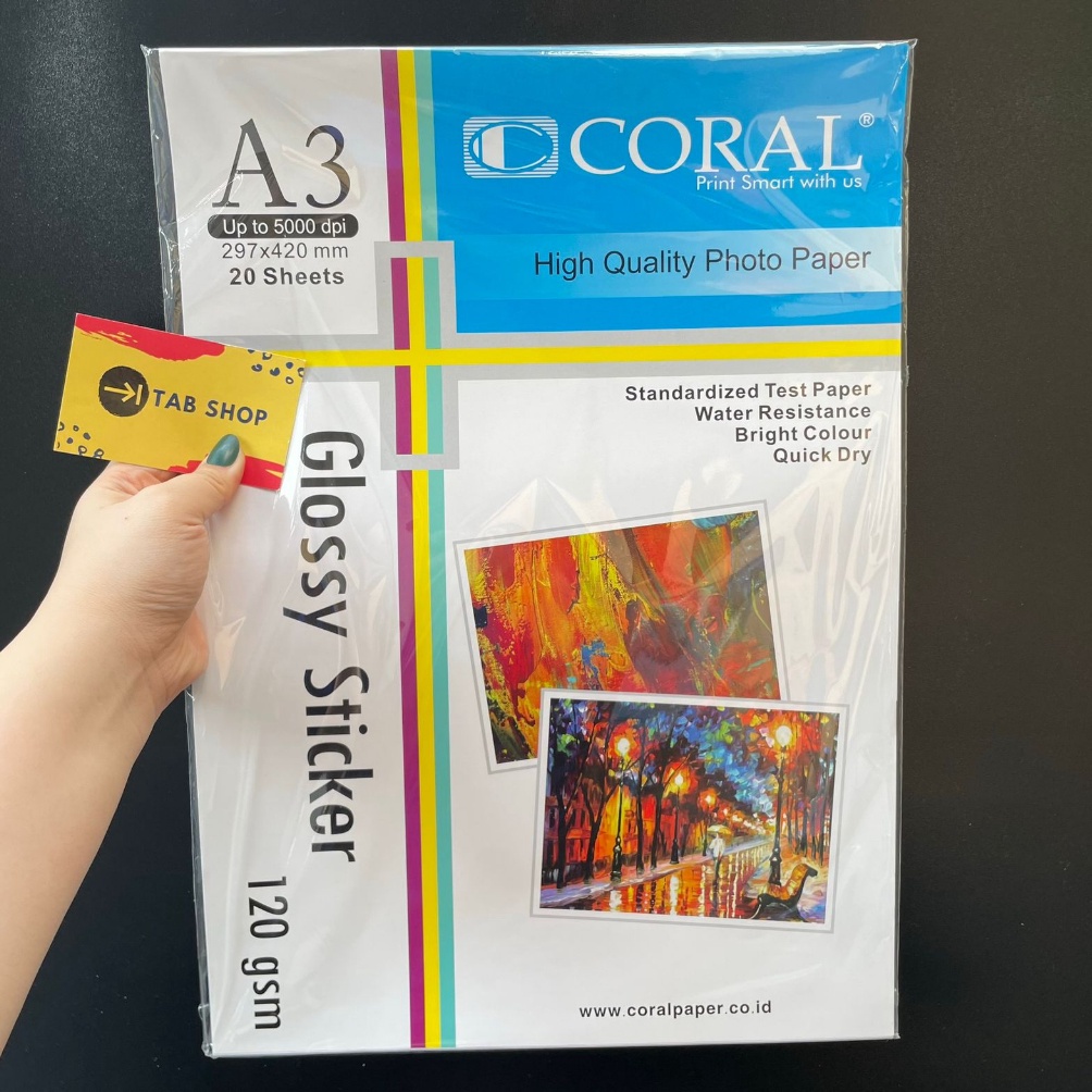 

om Model Terkini TAB SHOP CORAL GLOSSY STICKER PAPER A3 12 GSM 2 SHEETS KERTAS STIKER MENGKILAP A3 12 GSM Y71