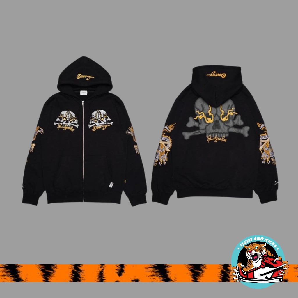 Rawtype Riot Dragon Skull Hoodie zipper - Black Yellow