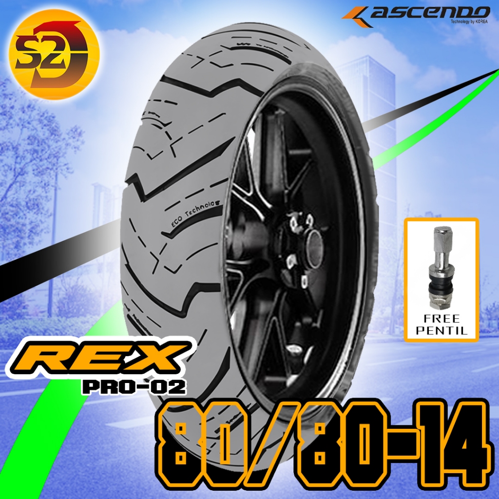 BAN LUAR ASCENDO REX 80/80 RING 14 80/80-14 TUBELESS 100% ORIGINAL